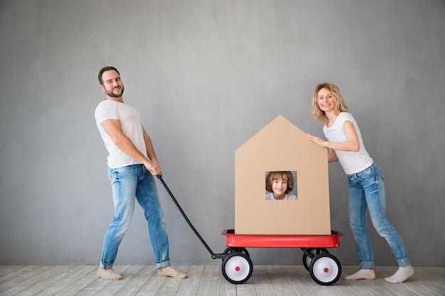 A split image: one side showing a family happily moving into a new home (representing pre-rate hike optimism), the other side showing a 