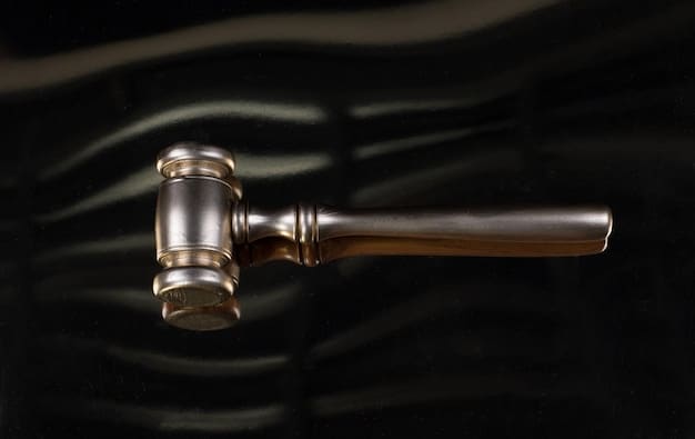 A close-up of a gavel hitting a sounding block in a courtroom setting, symbolizing the Federal Reserve's decision-making process and the weight of their monetary policy actions. The image should be serious and focused, suggesting careful consideration and significant consequences.