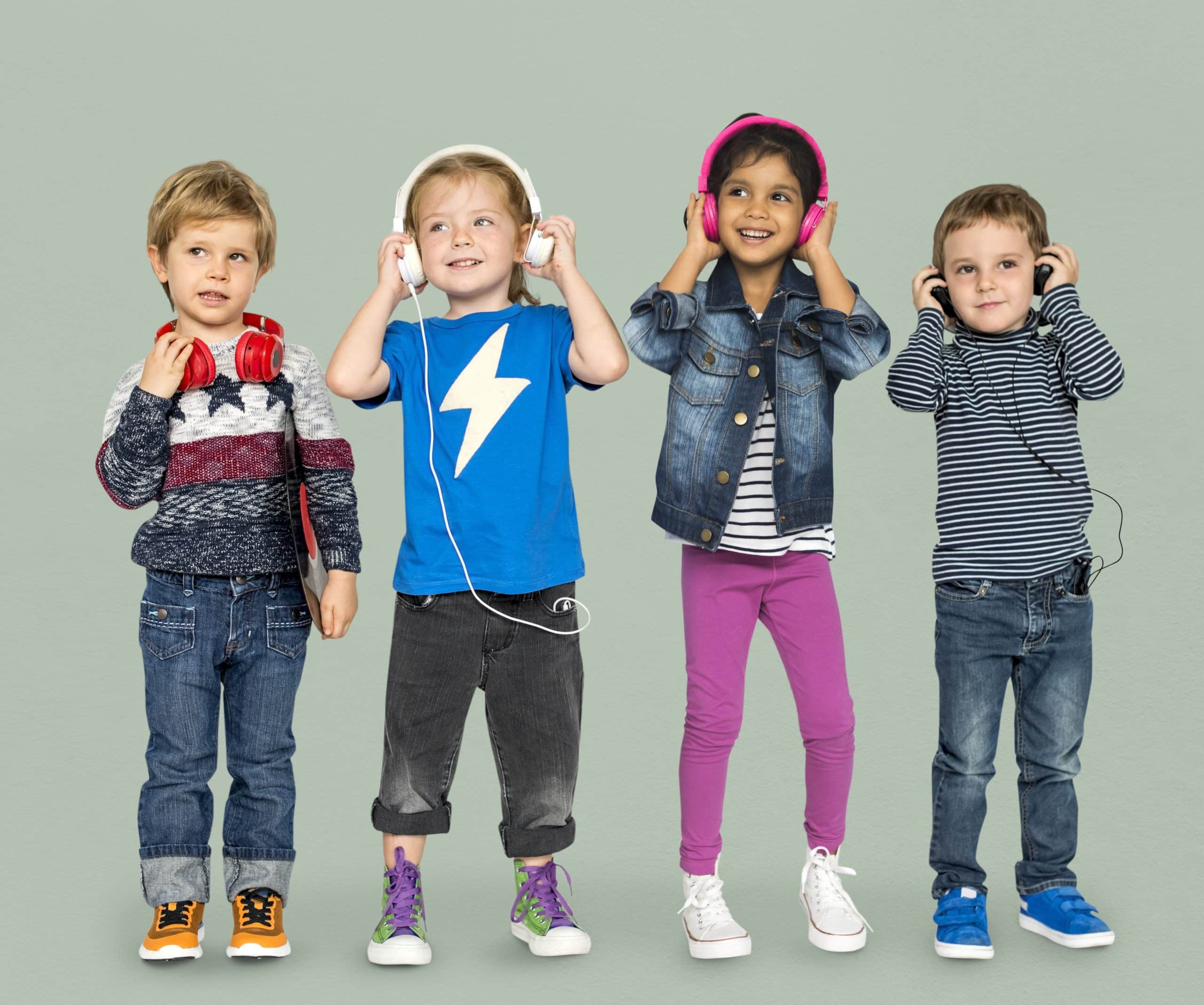 Little Children Heaphones Music Adorable Cheerful