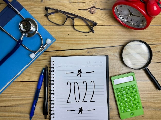 A close-up shot of a calendar with the years 2025 highlighted, next to a calculator and a pen, symbolizing financial planning for Social Security benefits.