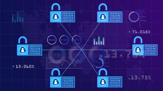 A visual representation of data privacy, with a padlock overlaying digital information. Focus is on secure data transmission and storage, emphasizing the protection of personal information.