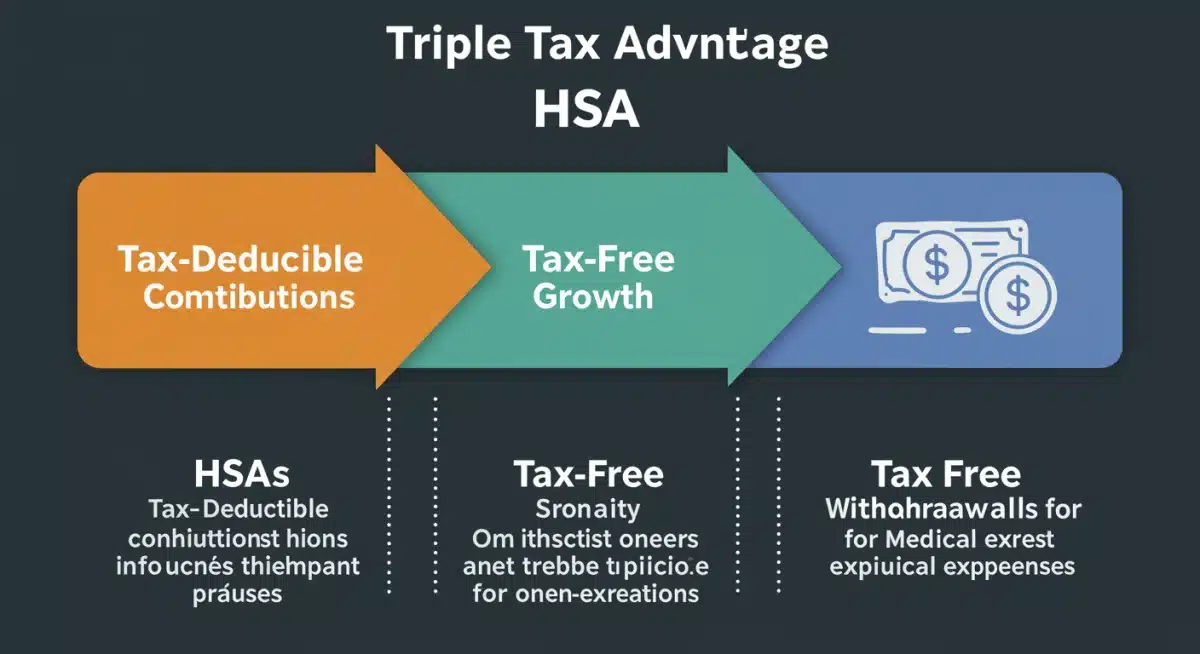 Infographic illustrating the triple tax advantage of Health Savings Accounts.
