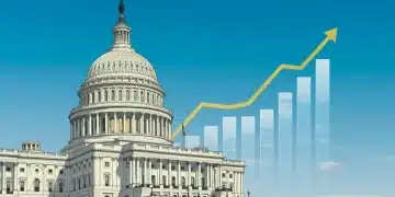 US Capitol with a rising bar graph, symbolizing Social Security financial projections
