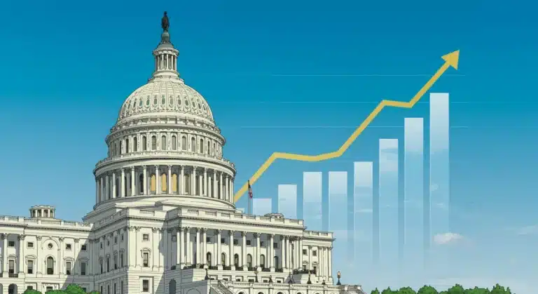 US Capitol with a rising bar graph, symbolizing Social Security financial projections