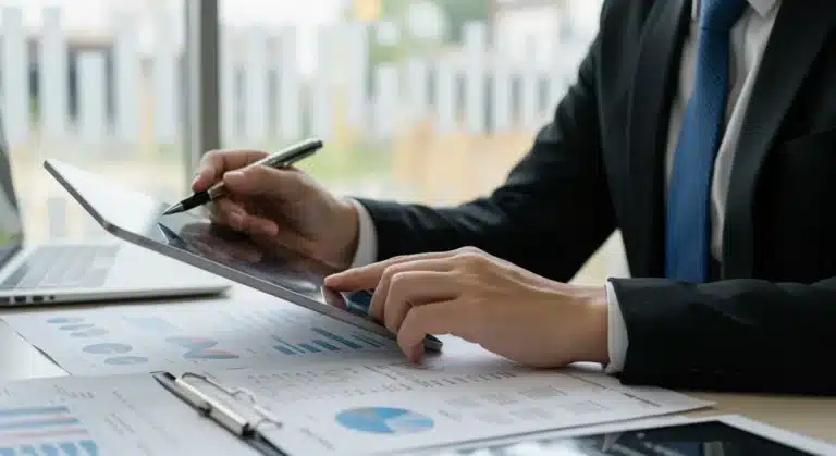 Accountant reviewing US GAAP updates on a tablet