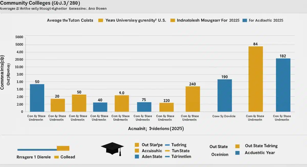 Infographic comparing average tuition costs for community colleges and 4-year universities in 2025.