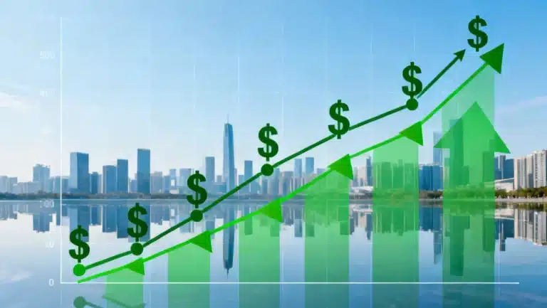 Growth chart with dollar signs and green arrows indicating consistent dividend stock performance and income generation in 2026.