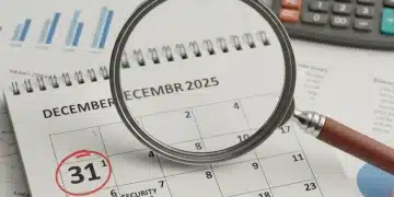December calendar with magnifying glass for 2026 Social Security adjustments
