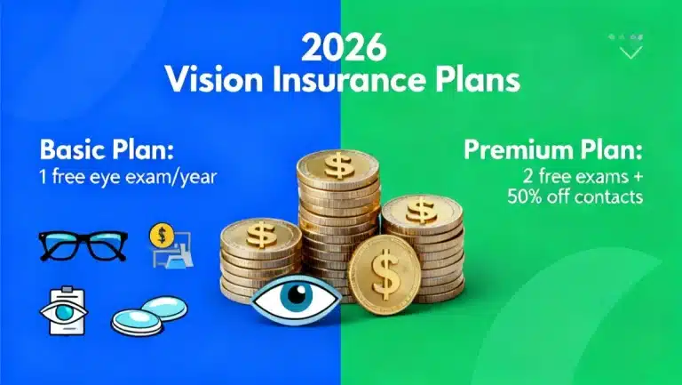 Comparison chart of 2026 vision insurance plans highlighting coverage and savings.