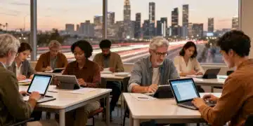 Adults engaged in modern reskilling and upskilling programs for future economy