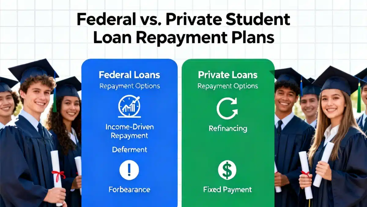 Infographic comparing federal and private student loan repayment plans