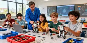 Diverse students engaged in robotics workshop, embodying STEM education initiatives 2026
