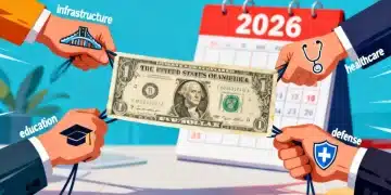 Illustration of US dollar bill influenced by various government spending priorities for Federal Budget 2026.