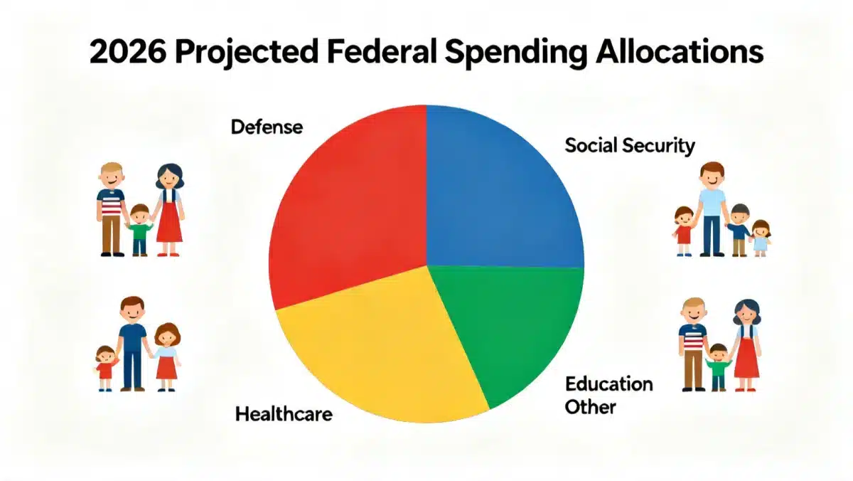 Infographic showing projected federal spending allocations for 2026 and their impact on American families.