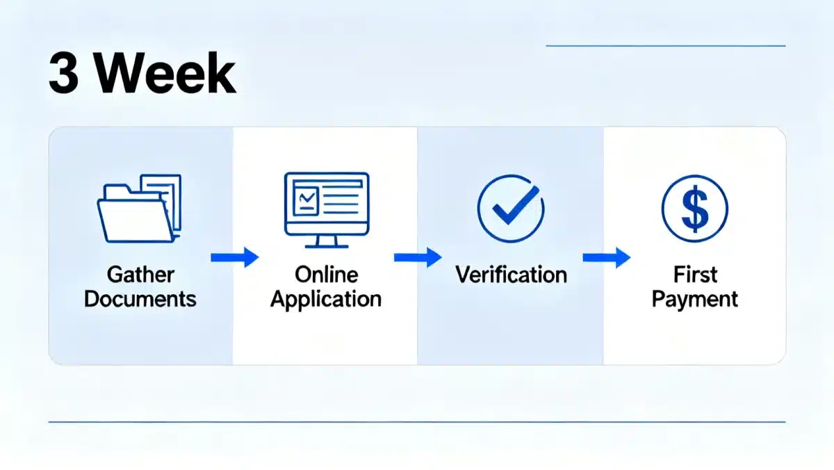 Timeline infographic for 3-week unemployment claim process