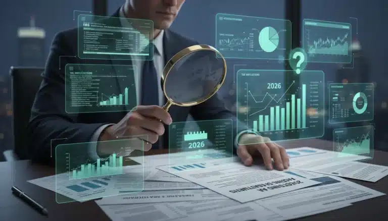 Investor analyzing 2026 capital gains tax adjustments on financial documents