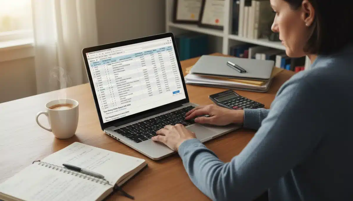 Person planning healthcare expenses on a laptop with a spreadsheet.