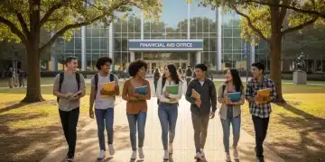 Students on university campus, symbolizing access to higher education through financial aid.