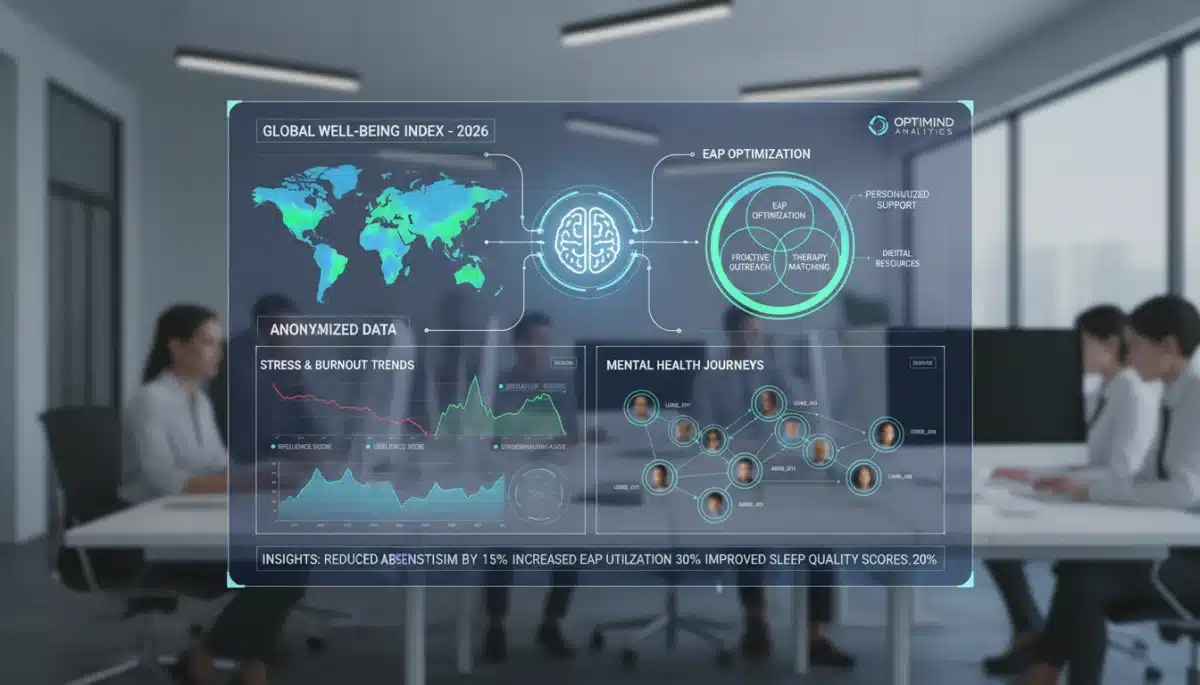 Digital dashboard showing EAP data analytics for tailored mental health support