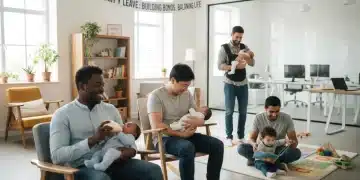 Fathers bonding with babies, symbolizing paternity leave benefits in 2026