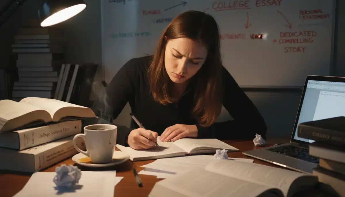 Student writing a college application essay