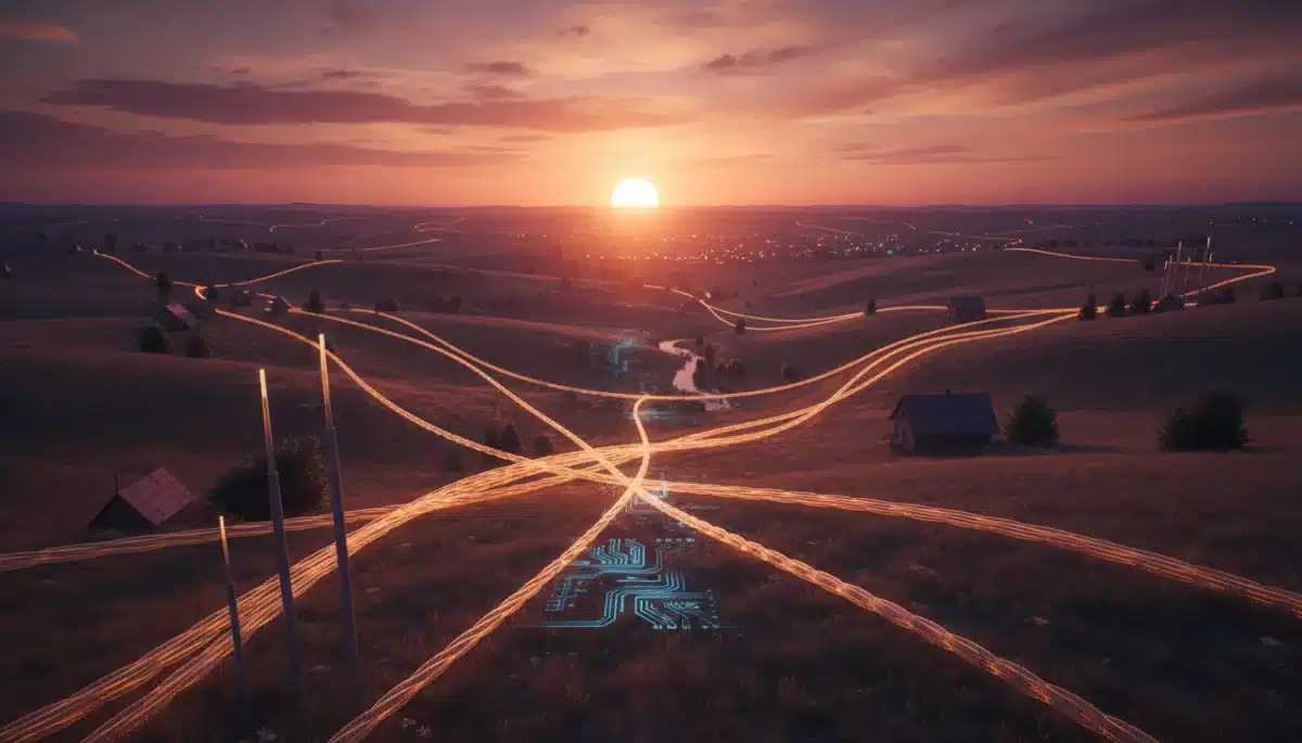 Fiber optic infrastructure connecting rural communities for digital access.
