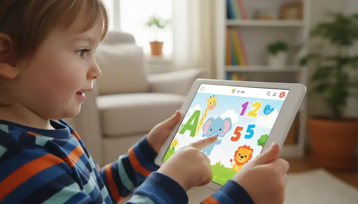Toddler engaged with educational technology in early learning