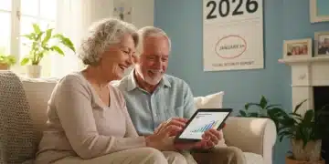 Couple planning 2026 Social Security benefits on tablet