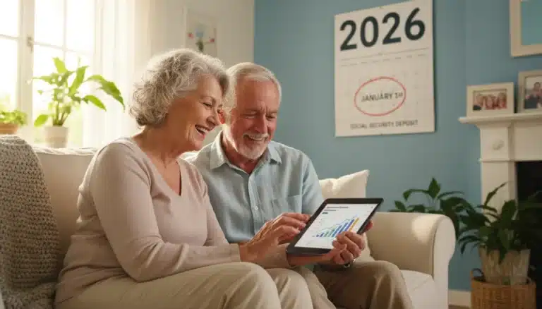 Couple planning 2026 Social Security benefits on tablet