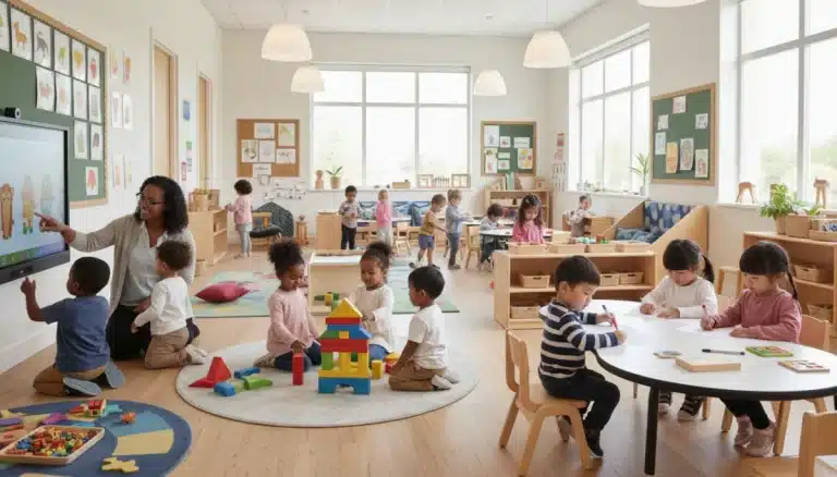Children learning in a modern early childhood education setting, 2026