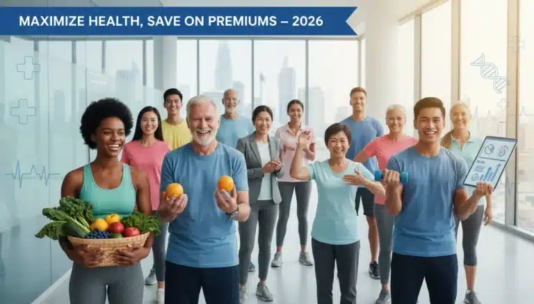Group of diverse people smiling, symbolizing maximized health benefits and premium savings for 2026.