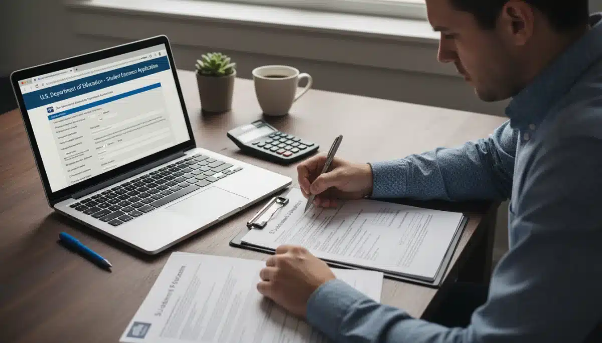 Individual reviewing student loan forgiveness application details